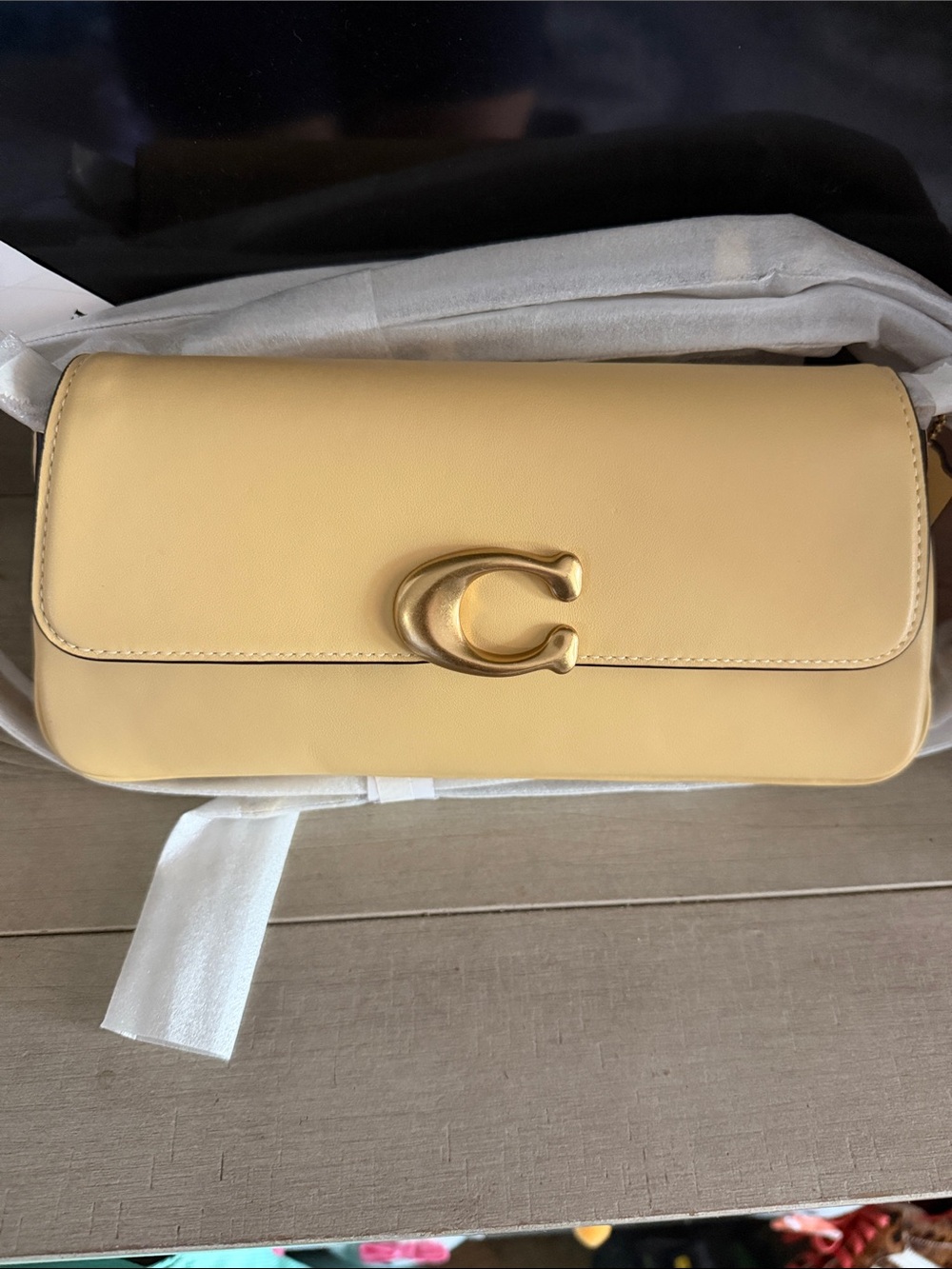 Coach Pale Yellow Leather Crossbody with Gold 'C' Accent
